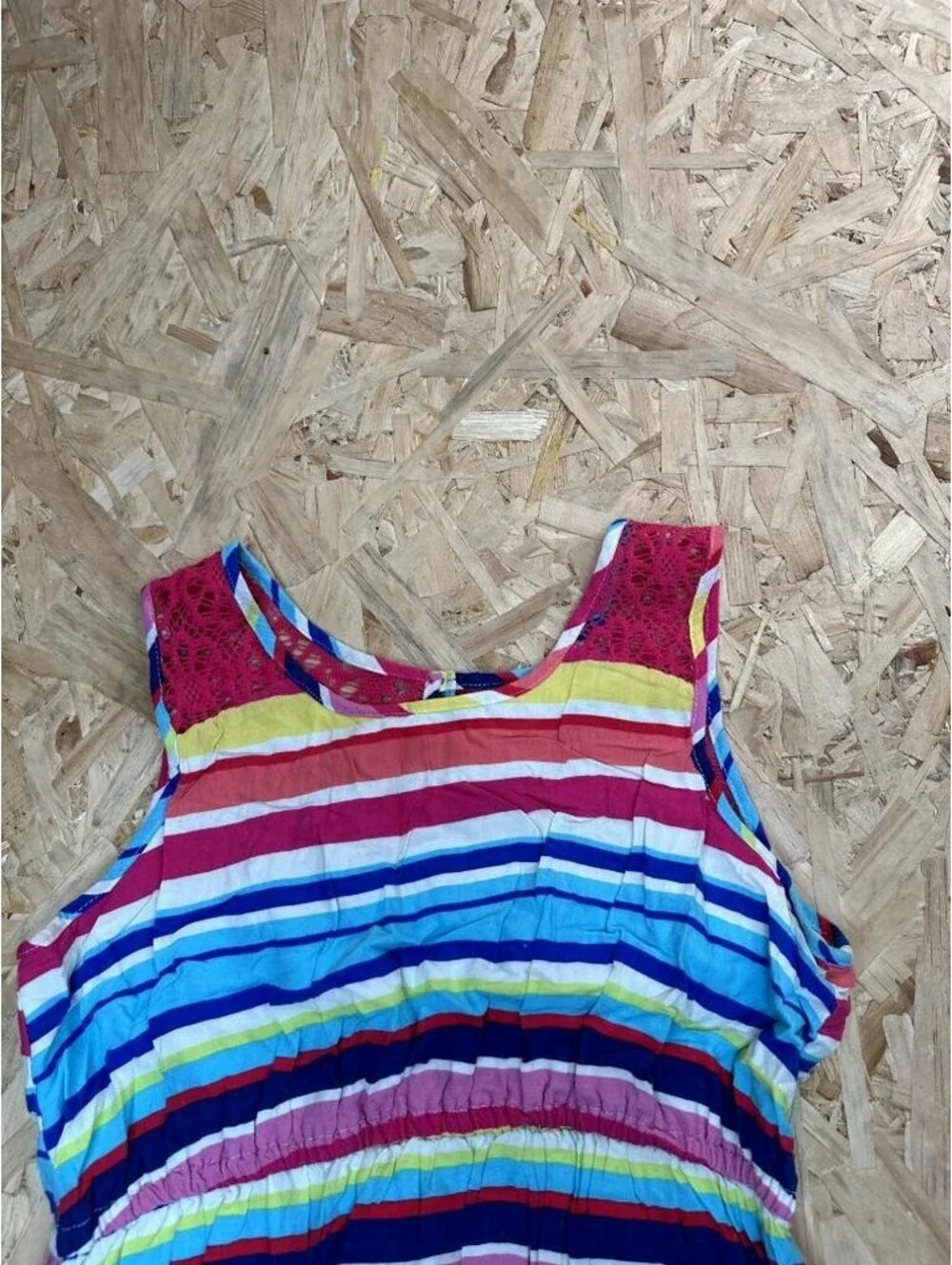The Childrens Place Girls Dress Size 14 Multicolor Striped High Low Lace Accent
